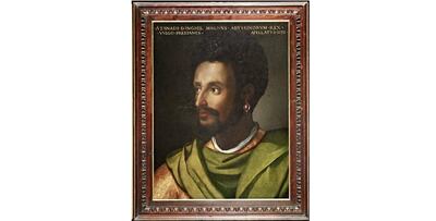 The painting "King of Abyssinia" by Cristofano dell'Altissimo is seen at the Uffizi gallery, one of the artworks featured in its "Black Presence" project that explores Black culture in in Renaissance art by bringing together artworks from their collection with leading Black figures and will be discussed on social media on July 4, in this undated handout photo in Florence, Italy. Obtained by Reuters on July 2, 2020. Gallerie degli Uffizi/Handout via REUTERS ATTENTION EDITORS THIS IMAGE HAS BEEN SUPPLIED BY A THIRD PARTY. MANDATORY CREDIT.
