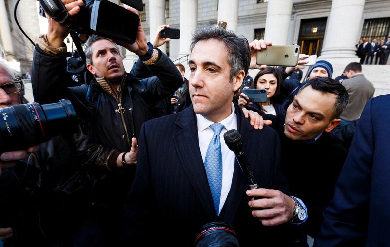 epa07215777 (FILE) - Michael Cohen (C), US President Donald Trump's former personal lawyer, leaves federal court after pleading guilty to charges related to lying to congress in New York, New York, USA, 29 November 2018 (re-issued 07 December 2018). Media reports on 07 December 2018 state that New York prosecutors seek a 'substantial term of imprisonment' for Cohen because of what they say are finance-related crimes.  EPA/JUSTIN LANE