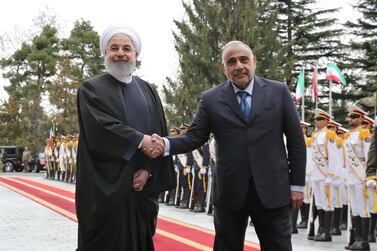 Iranian President Hassan Rouhani (L) with Iraqi Prime Minister Adel Abdul Mahdi (R) during a welcome ceremony in Tehran, Iran, 06 April 2019.EPA 