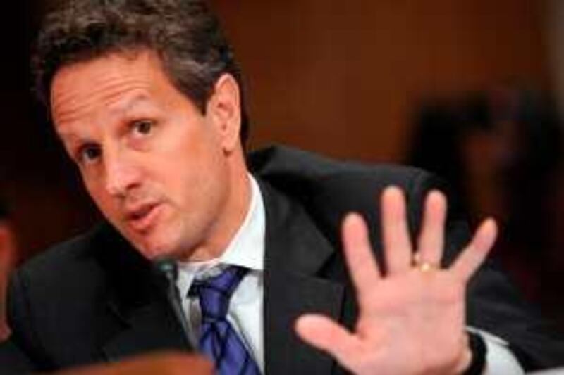 US Treasury Secretary Timothy Geithner testifies before the Senate Financial Services and General Government Subcommittee hearing on proposed budget estimates for fiscal year 2010 for the Treasury Department and the Internal Revenue Service on June 9, 2009 on Capitol Hill in Washington.      AFP PHOTO/Tim Sloan