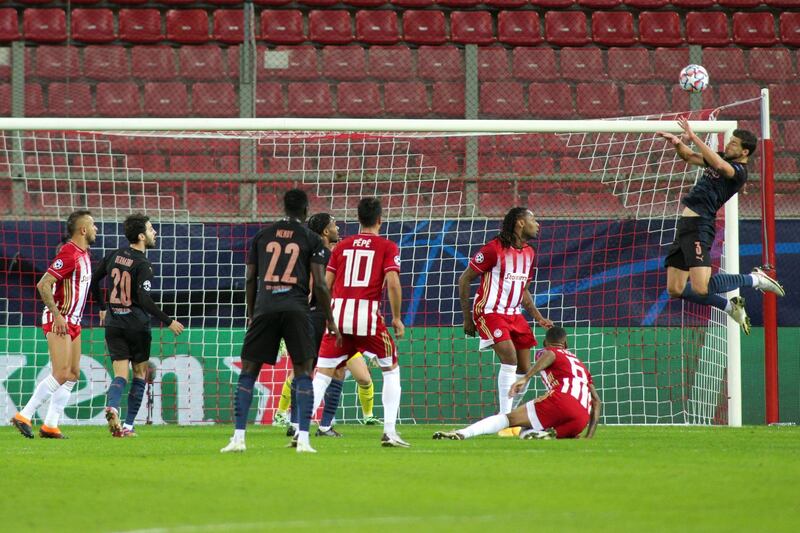 PIRAEUS, GREECE - NOVEMBER 25: Action during the UEFA Champions League Group C stage match between Olympiacos FC and Manchester City at Karaiskakis Stadium on November 25, 2020 in Piraeus, Greece. (Photo by MB Media/Getty Images)