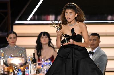 Zendaya accepts the Emmy Award for Outstanding Lead Actress in a Drama Series for 'Euphoria'. AFP 