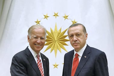 Then US Vice President Joe Biden with Turkish President Recep Tayyip Erdogan (right) at Turkish Presidential Complex in Ankara on August 24, 2016. AFP
