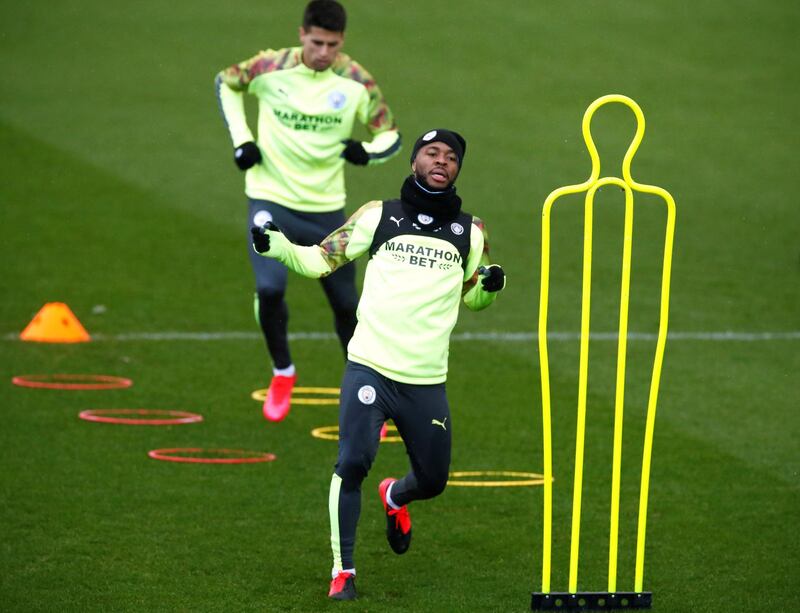 Manchester City's Raheem Sterling during training ahead of their Champions League against Real Madrid on Werdnesday. Reuters