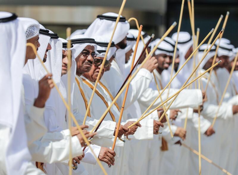 Dubai, United Arab Emirates, June 6, 2019.  Sheikh Hamdan and two of his brothers having a groom celebration at the Dubai World Trade Centre. --  Ayala group at the outdoor area of the event.
Victor Besa/The National
Section:   NA
Reporter: