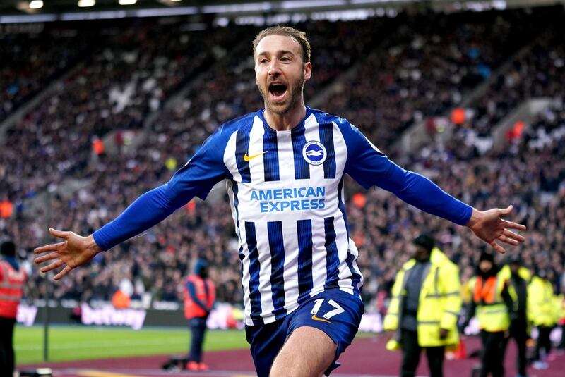 Brighton and Hove Albion's Glenn Murray celebrates scoring his side's third goal of the game during the Premier League match at London Stadium. PA Photo. Picture date: Saturday February 1, 2020. See PA story SOCCER West Ham. Photo credit should read: John Walton/PA Wire. RESTRICTIONS: EDITORIAL USE ONLY No use with unauthorised audio, video, data, fixture lists, club/league logos or "live" services. Online in-match use limited to 120 images, no video emulation. No use in betting, games or single club/league/player publications.