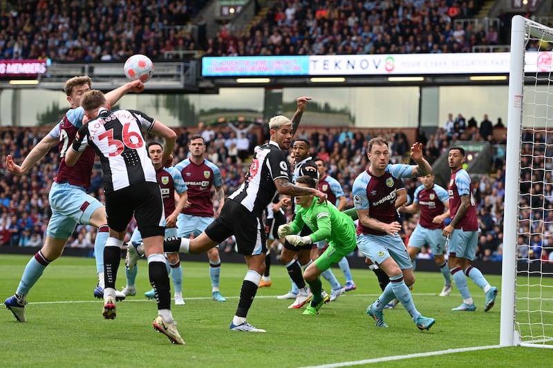 Burnley's Nathan Collins handles the ball and gives away from penalty. Getty