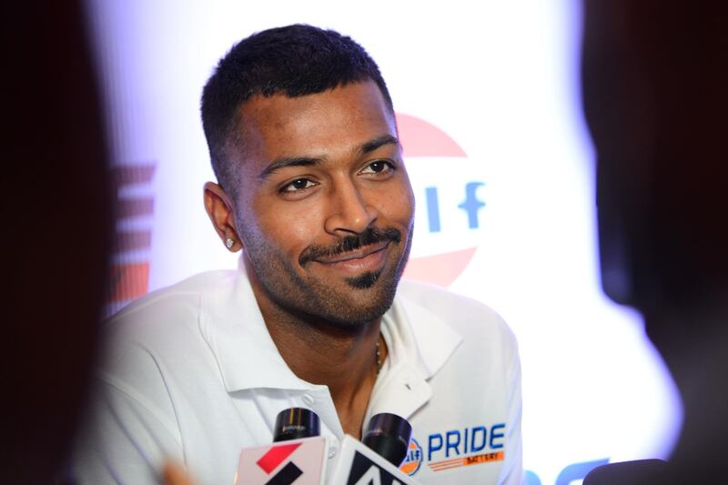 (FILES) In this file photo taken on November 20, 2018 Indian cricketer Hardik Pandya attends the launch of the Gulf Pride motorcyle batteries in Ahmedabad. India all-rounder Hardik Pandya apologised January 9, 2019 for making sexist remarks on a TV chat show aired while the side were on a historic tour of Australia.
 / AFP / SAM PANTHAKY
