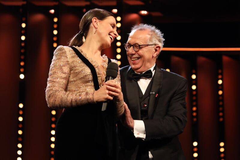 Jury President, French actress Juliette Binoche and Festival Director Dieter Kosslick during the opening ceremony of the 69th annual Berlin International Film Festival.  EPA