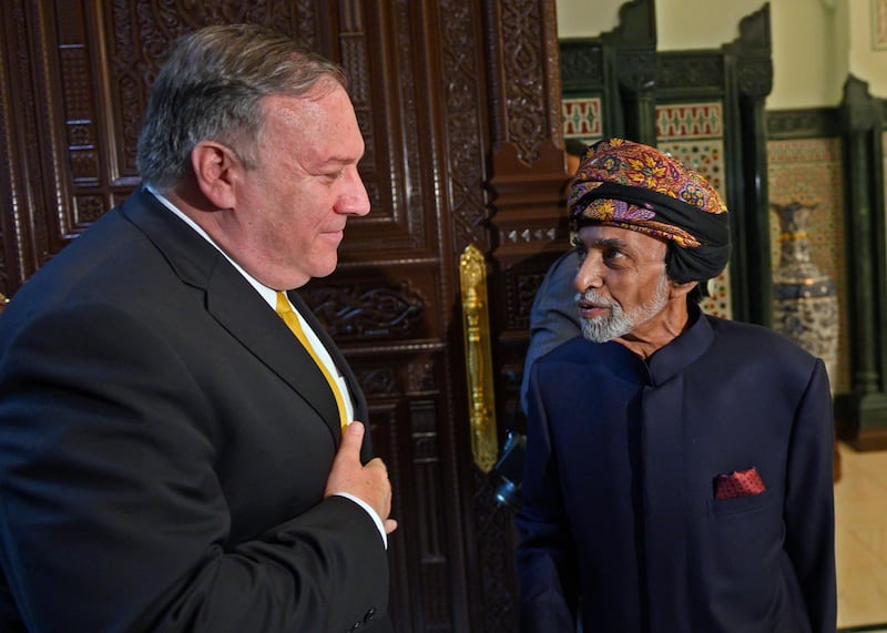 Secretary of State Mike Pompeo meets with Sultan Qaboos in Muscat, Oman, Monday, Jan. 14, 2019. (Andrew Caballero-Reynolds/Pool Photo via AP)