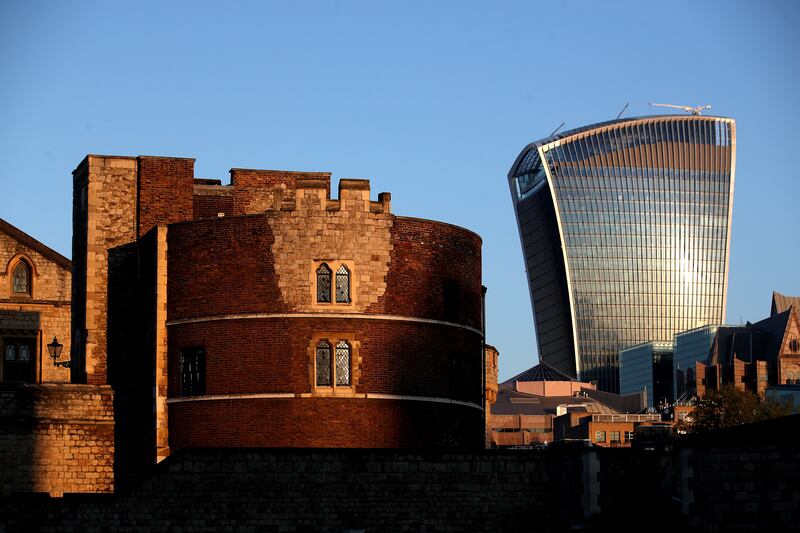 Not the cheesegrater: 20 Fenchurch Street, also known as The Walkie Talkie, in London's deserted city skyscrapers.