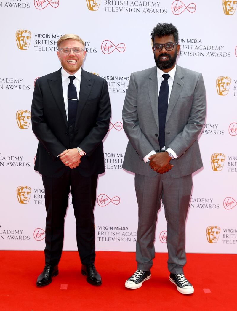 Comedians Rob Beckett and Romesh Ranganathan attend the Bafta Television Awards at Television Centre on June 6, 2021 in London, England. Getty Images