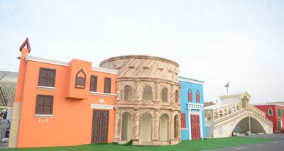 Copies of colourful houses, Rome's Colosseum and the Rialto Bridge at the Italian Village in Jeddah, part of the Italian Supercup celebrations. 