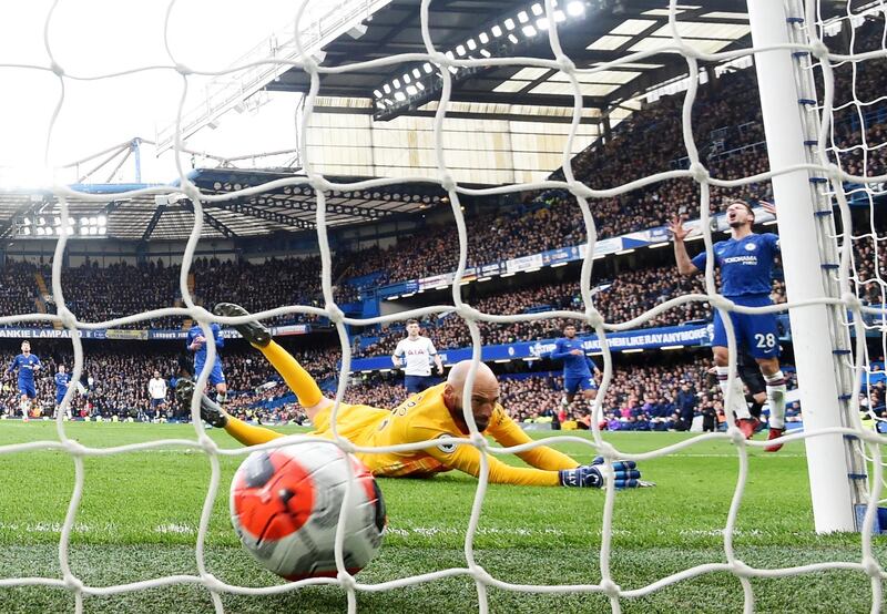 Chelsea's Antonio Rudiger (not seen) scores an own goal to make it 2-1. EPA