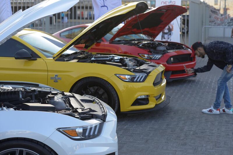 Abu Dhabi, United Arab Emirates - Mustang model in yellow, Shelby Super Snake with 750hp was displayed for the first time at the Drag Race Car Show event sponsored by Premium Motors & organized by Emirates Mustang Club at Yas Marina Circuit on January 29, 2018. (Khushnum Bhandari/ The National)

