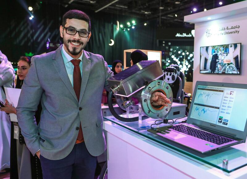 Abu Dhabi, U.A.E., May 30, 2018.  Ramadan Exhibition at ADNEC.   Wesam Taha and his Black Powder Detection Device.  This device detects impurities found in factory pipes.
Victor Besa / The National
Reporter:  Saeed Saeed
Section:  Arts & Culture