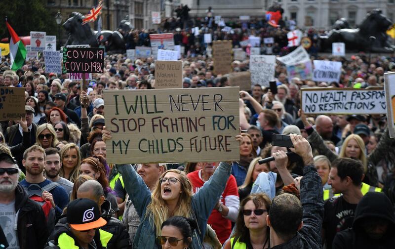 People attend a 'We Do Not Consent' rally at Trafalgar Square.  EPA