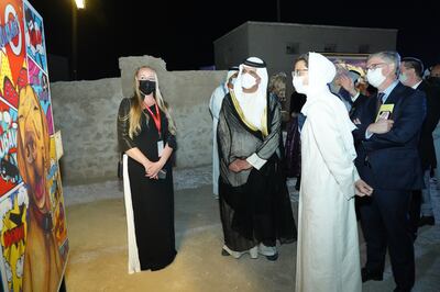 Sheikh Saud bin Saqr Al Qasimi, Ruler of Ras Al Khaimah, and Noura Al Kaabi, Minister of Culture and Youth, attend the festival. Photo: RAK Fine Arts Festival