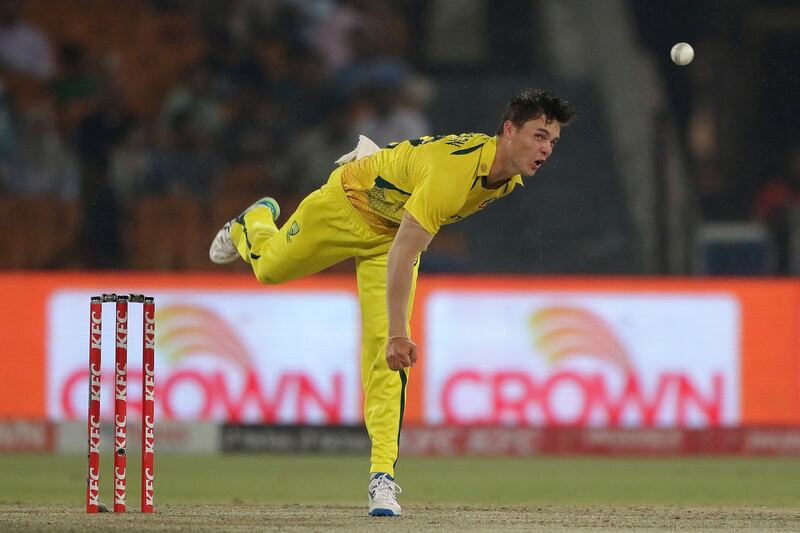 Australia's Mitchell Swepson bowls during the first one-day international (ODI) cricket match between Pakistan and Australia at the Gaddafi Cricket Stadium in Lahore, Pakistan, 29 March 2022.   EPA / RAHAT DAR