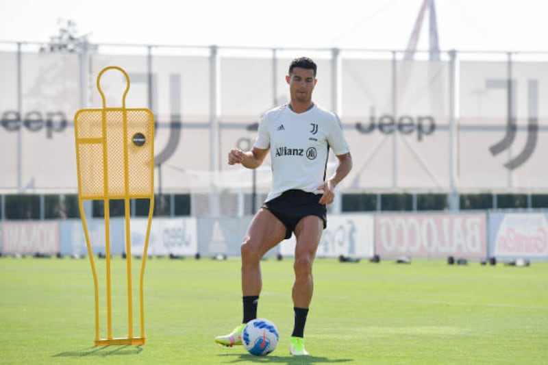 Cristiano Ronaldo during Juventus' training session in Turin on Wednesday, August 11.