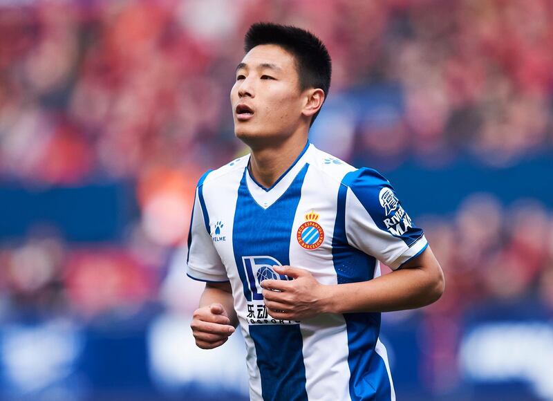 PAMPLONA, SPAIN - MARCH 08: Wu Lei of RCD Espanyol reacts  during the Liga match between CA Osasuna and RCD Espanyol at El Sadar Stadium on March 08, 2020 in Pamplona, Spain. (Photo by Juan Manuel Serrano Arce/Getty Images)
