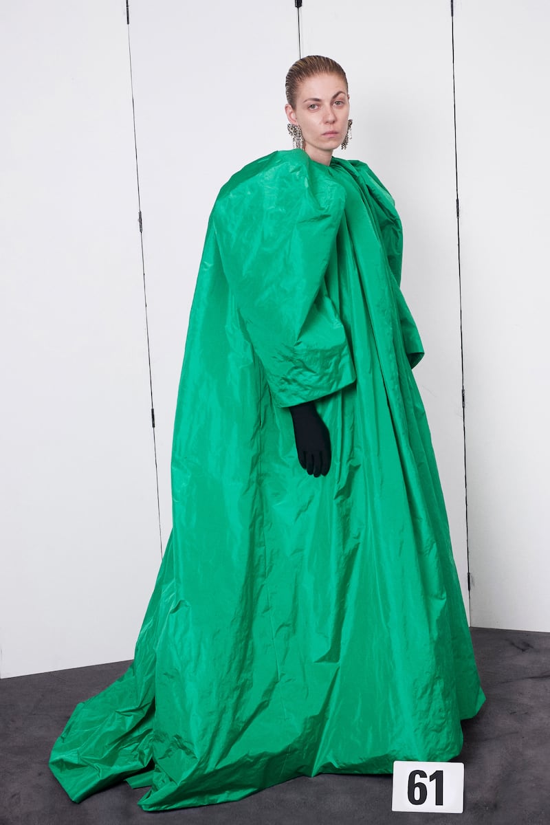 A dress cut with the sculptural, exaggerated shapes Balenciaga was originally so famous for.
