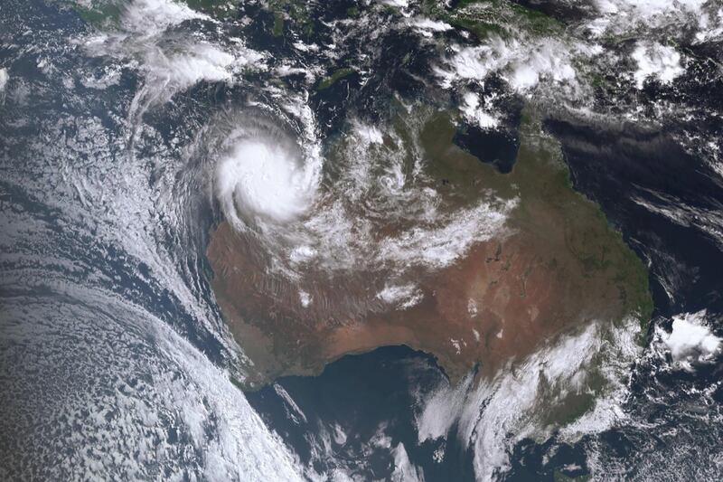 A satellite image shows tropical cyclone Ilsa over the coast of north-western Australia on Thursday. EPA