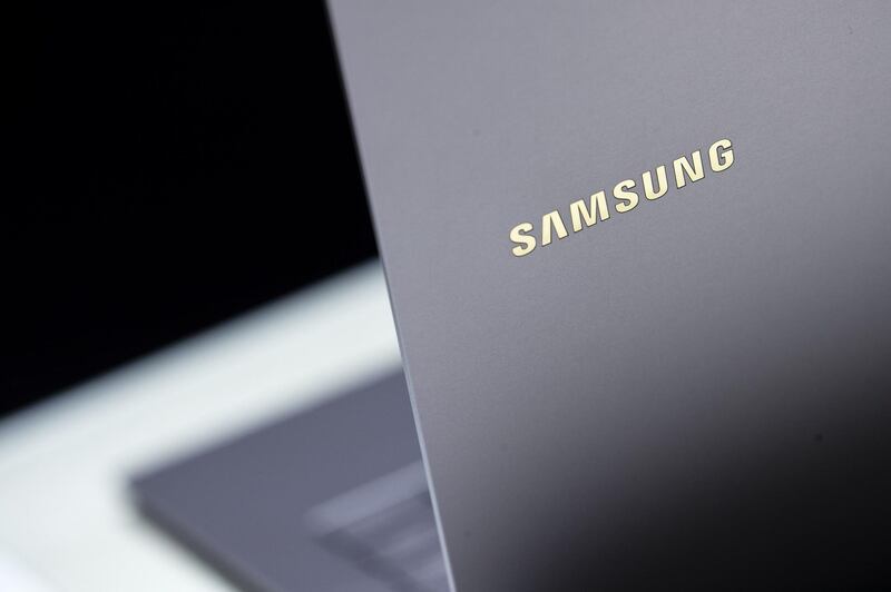 The Samsung logo is visible on the new Galaxy Book S laptop. AFP