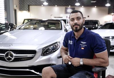 Abu Dhabi, United Arab Emirates, September 24, 2019.    
Brief: For Saeed’s column about the anxieties of buying a new car in Abu Dhabi.  -- Sief Aldeen of SPEEDCAR Showrooms at Motor World, Al-Shamkha, Abu Dhabi.
Victor Besa / The National
Section:  WK
Reporter:  Saeed Saeed