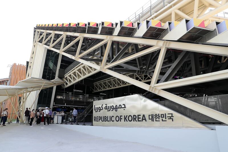 The pavilion has the theme 'Smart Korea, Moving the World to You’ and will illustrate the country’s culture through architecture, exhibitions and performances.  Pawan Singh / The National