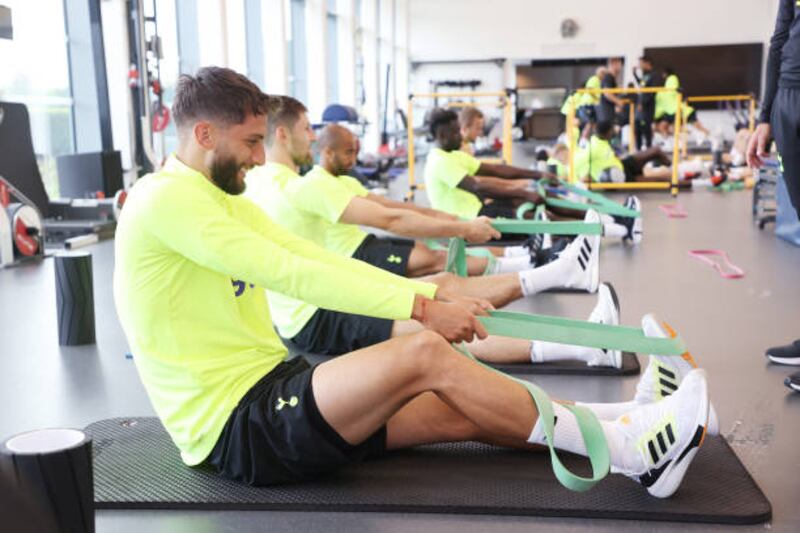 Rodrigo Bentancur of Tottenham Hotspur stretches. Getty Images