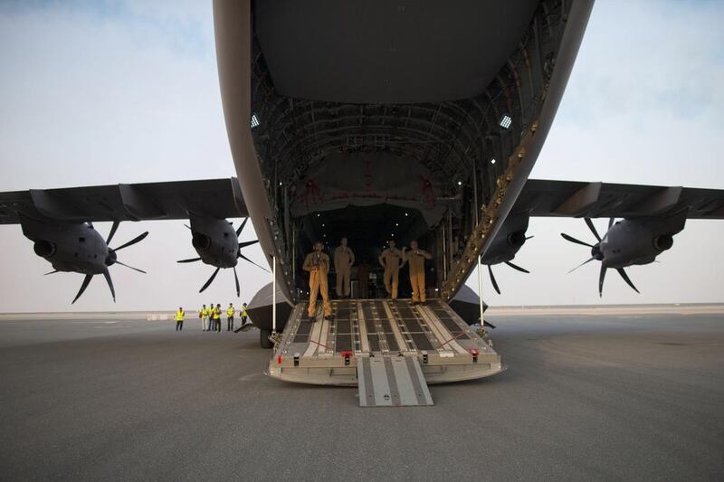 The Airbus Military A400M MRTT stands on the runway at Al Maktoum International Airport. Christopher Pike / The National 