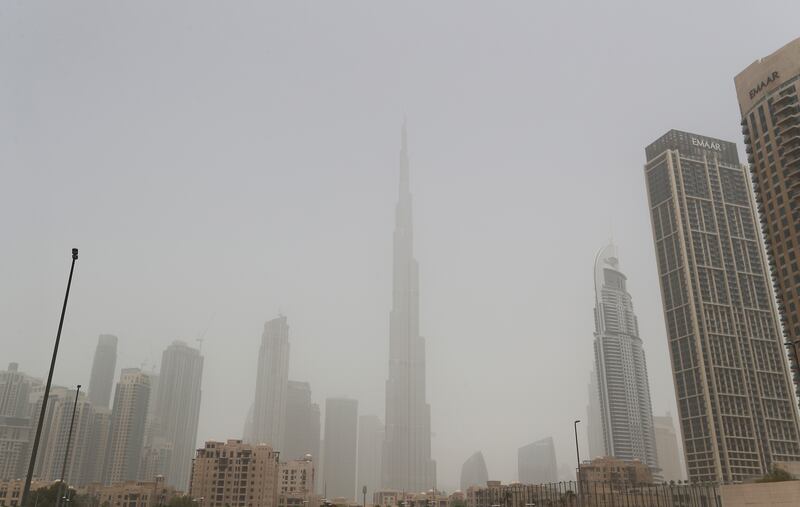 Burj Khalifa obscured by the dusty and hazy weather in Dubai. Pawan Singh / The National