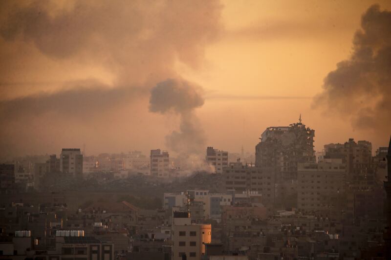 Smoke rises after Israeli air strikes on northern Gaza Strip on Tuesday. EPA