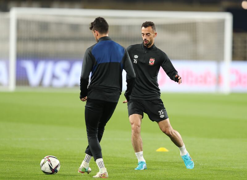 Al Ahly's Ahmed Abdelkader trains ahead of the game against Monterrey in the Fifa Club World Cup UAE 2021 at Al Nahyan Stadium in Abu Dhabi. 