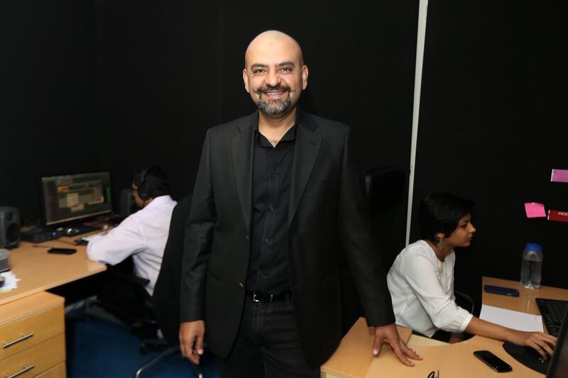 Mehirr Nath Choppra , the chief executive of Audio Republic in his studio in the Pinnacle building Al Barsha in Dubai. Pawan Singh / The National