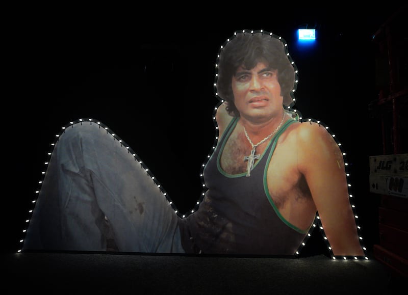 A cut-out of actor Amitabh Bachchan at Louvre Abu Dhabi's Bollywood Superstars: A Short Story of Indian Cinema. All photos: Victor Besa / The National