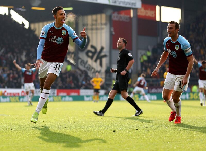 BURNLEY, ENGLAND - MARCH 30: Dwight McNeil of Burnley celebrates after scoring his team's second goal during the Premier League match between Burnley FC and Wolverhampton Wanderers at Turf Moor on March 30, 2019 in Burnley, United Kingdom. (Photo by Matthew Lewis/Getty Images)