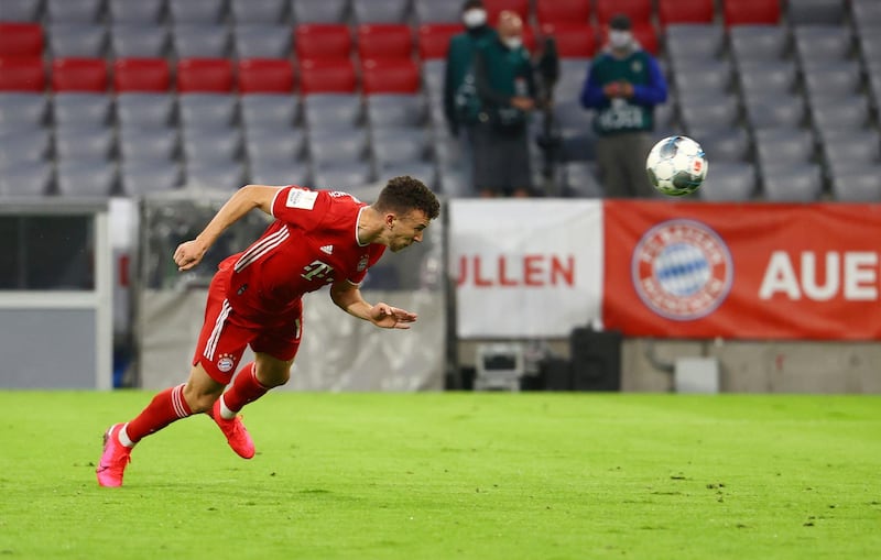 Bayern Munich's Ivan Perisic scores their first goal during the 2-1 victory at home to Eintracht Frankfurt in the German Cup semi-final on Wednesday, June 10. AP