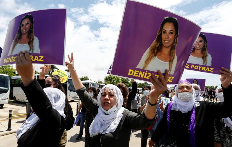 Women hold portraits of murdered Kurdish campaigner Deniz Poyraz during the march in Istanbul against Turkey's withdrawal from the Istanbul Convention that combats violence against women. Reuters