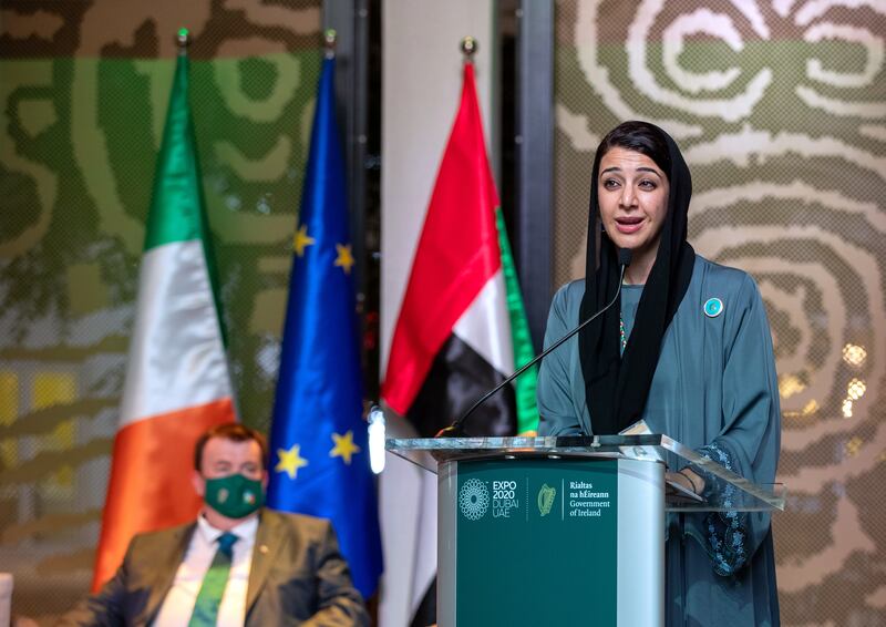 Reem Al-Hashimi, Minister of State and director-general of Expo 2020 Dubai at the launch of Riverdance in the Ireland pavilion. Victor Besa/The National.