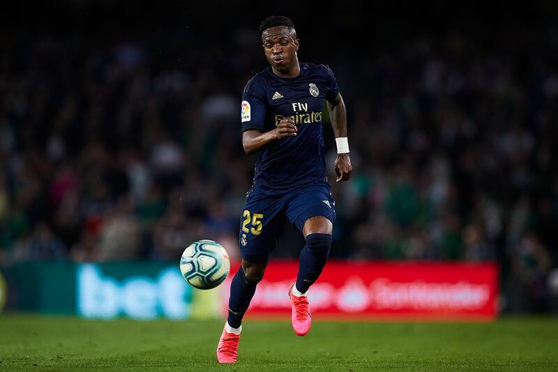 SEVILLE, SPAIN - MARCH 08: Vinicius Jr of Real Madrid in action during the Liga match between Real Betis Balompie and Real Madrid CF at Estadio Benito Villamarin on March 08, 2020 in Seville, Spain. (Photo by Fran Santiago/Getty Images)