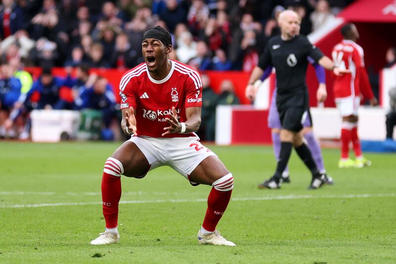 Anthony Elanga of Nottingham Forest reacts after missing a chance. Getty Images