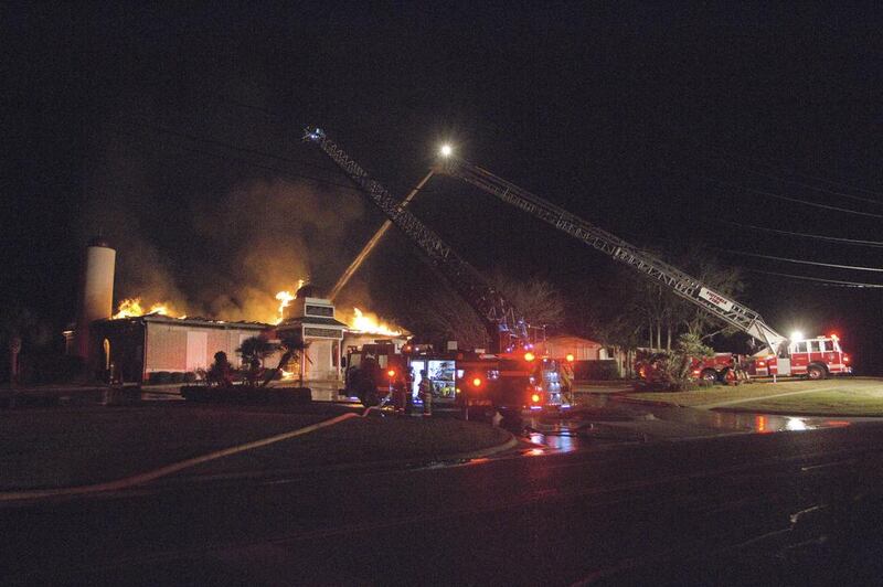 Victoria firefighters respond to a fire at the Islamic Centre of Victoria, in Victoria, Texas on January 28, 2017. Federal investigators say the fire that destroyed a South Texas mosque has been ruled arson and at this time there's no evidence of a hate crime. Barclay Fernandez/The Victoria Advocate via AP