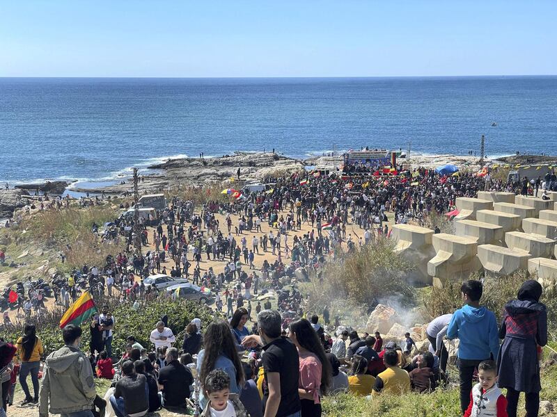 Kurds in Lebanon gather on the Beirut coast to celebrate the spring welcoming a week late following a Covid-19 lockdown. Mahmoud Rida / The National