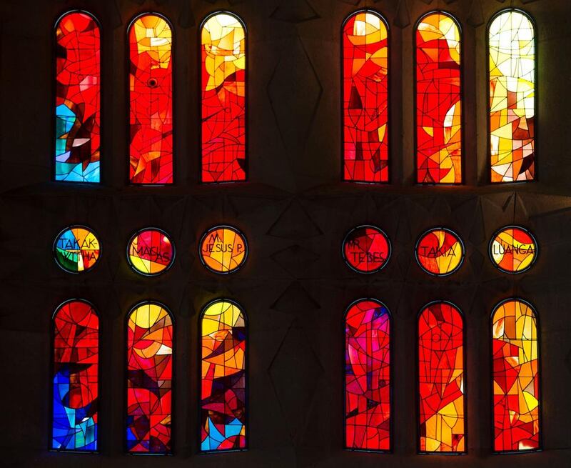 Stained glass windows in the Expiatory Church of the Sagrada Familia (Holy Family) basilica, designed by Spanish architect Antoni Gaudi, in Barcelona. AFP