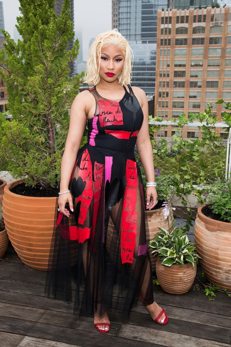 Nicki Minaj attends the Oscar de la Renta show during Fashion Week on Tuesday Sept. 11, 2018 in New York. (Photo by Charles Sykes/Invision/AP)0