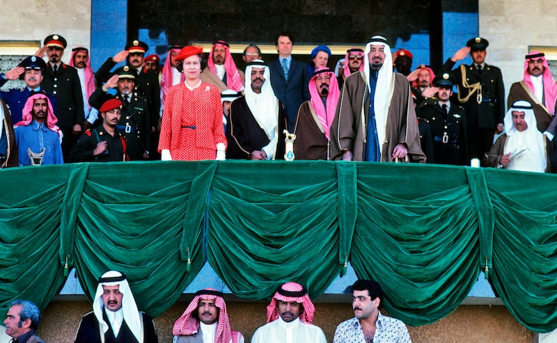 The queen attends the races during her visit to Saudi Arabia in February 1979. Getty