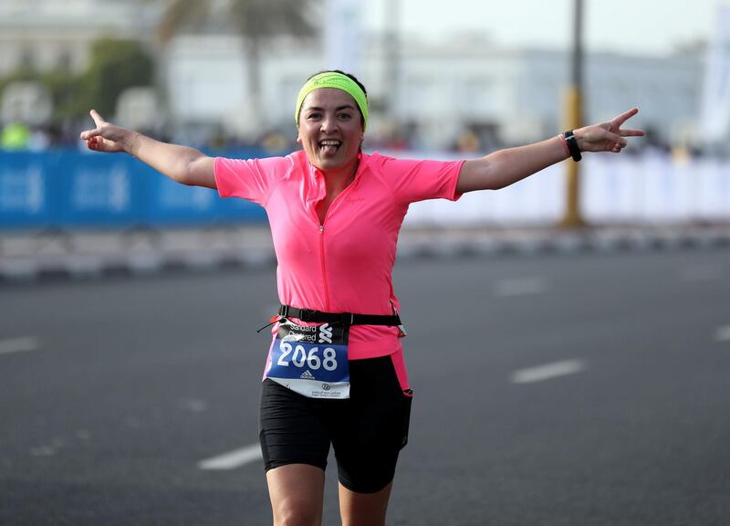 Dubai, United Arab Emirates - January 25, 2019: People run in the Standard Chartered Dubai Marathon 2019. Friday, January 25th, 2019 at Jumeirah, Dubai. Chris Whiteoak/The National