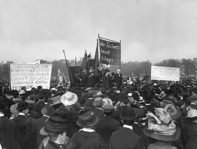 Mr Hardie speaks at a tailors' rally on May Day in Hyde Park, London, in 1912